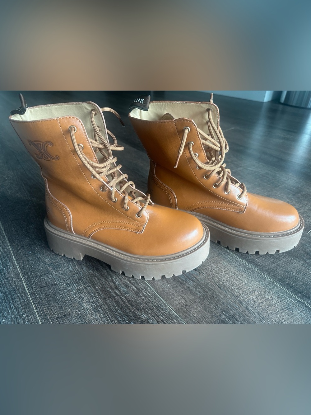 Celine Bulky Lace-Up Boot Combat Boots in Brown
